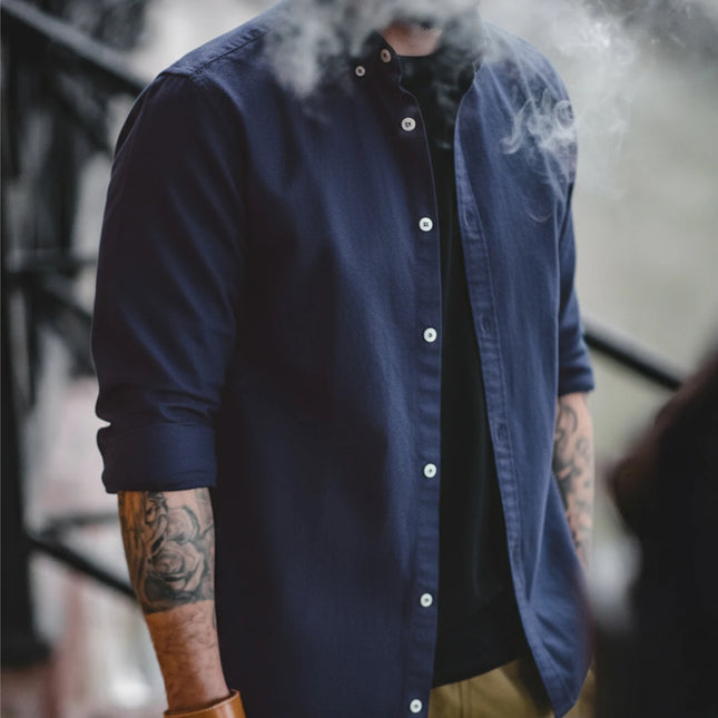 Vintage Oxford Skjorte for Menn – Børstet Bomull Langermet Skjorte | Klassisk Ensfarget Høstskjorte i Mykt Stoff