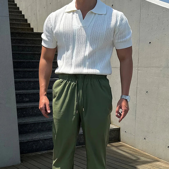 Sommer Polo T-skjorte til Herre – Slim Fit Strikket Mesh, Kortermet