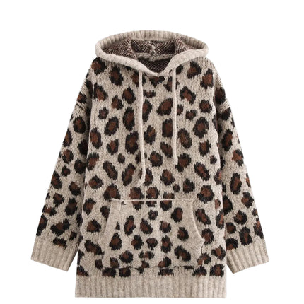 Strikket Hettegenser for Kvinner – Løs Genser med Dyremønster | Myk, Varm og Trendy Hoodie til Høst og Vinter