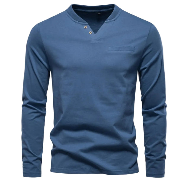 Klassisk Henley Langermet T-skjorte for Menn – 100 % Bomull | Myk, Pustende og Elegant Topp i Premium Kvalitet