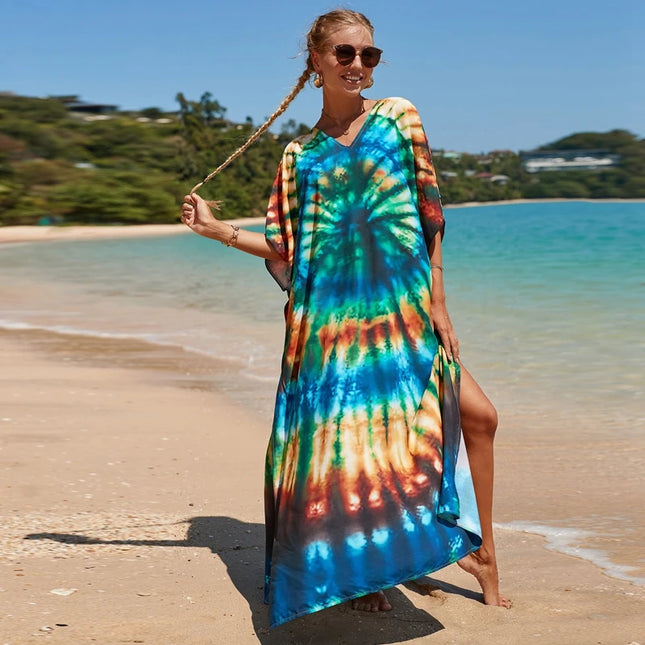 Bohemsk Tie-Dye Kaftan – Elegant, Luftig Maxi Sommerkjole i Rayon