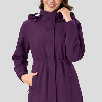 Dame Lang Softshell Jakke med Hette – Vanntett & Vindtett | Fleecefôret Parkas til Tur & Hverdag