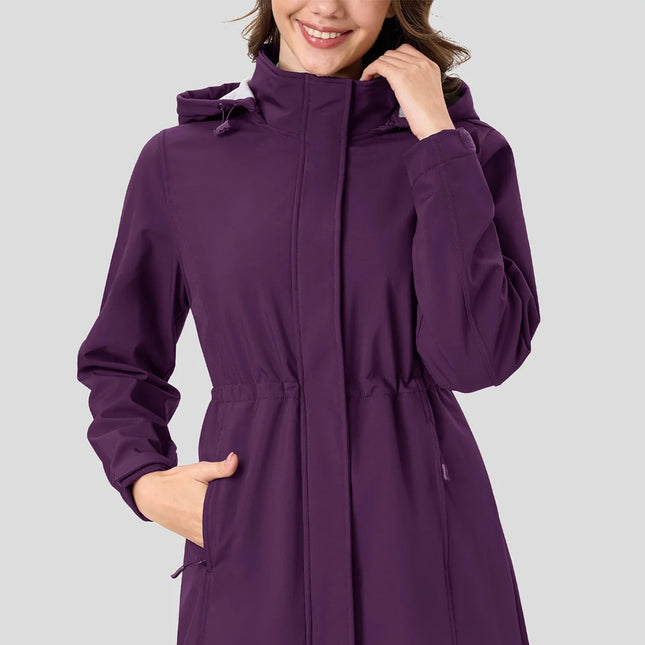 Dame Lang Softshell Jakke med Hette – Vanntett & Vindtett | Fleecefôret Parkas til Tur & Hverdag