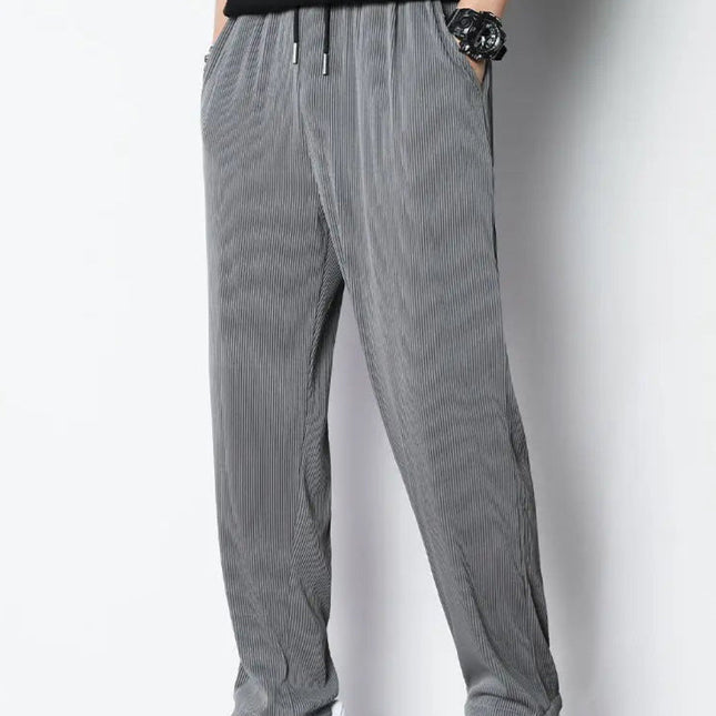 Hvite Ice Silk Sommerbukser for Herre – Lette, Vide Streetwear Bukser