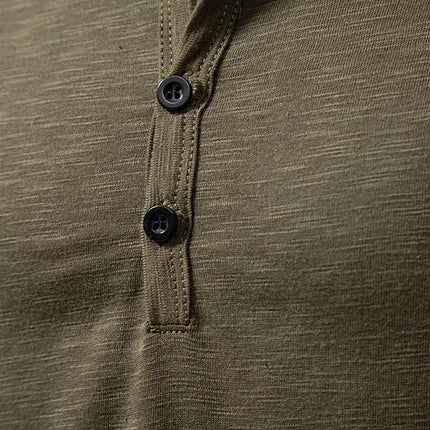 Langermet Henley T-skjorte for Herre – Pustende Bomull med Knapper og Smal Passform