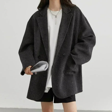 Dobbeltspent Ullkåpe for Dame – Retro & Elegant Jakke med Løs Passform | Perfekt til Høst og Vinter