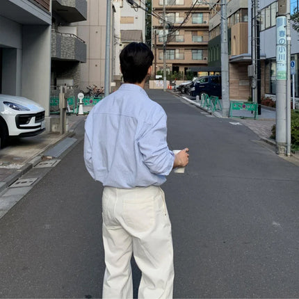 Oversized Stripet Skjorte for Menn og Kvinner – Unisex Skjortejakke i Koreansk Stil | Casual Langermet Skjorte til Vår og Høst