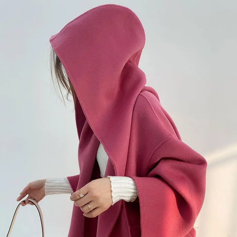 Vintage Elegant Cashmere Kåpe til Dame – Dobbelsidig Ullkåpe med Hette