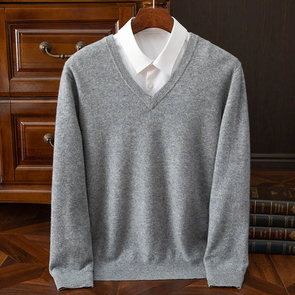 V-hals Genser for Menn i 100 % Merinoull – Myk og Varm Ullgenser | Klassisk Business og Casual Strikkegenser til Høst og Vinter
