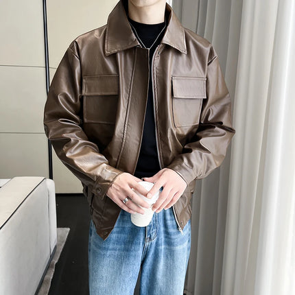 Herrejakke i PU-skinn – Vind- og Vanntett med Glidelås