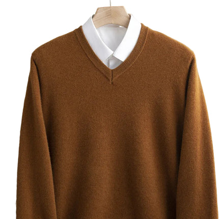 V-hals Genser for Menn i 100 % Merinoull – Myk og Varm Ullgenser | Klassisk Business og Casual Strikkegenser til Høst og Vinter