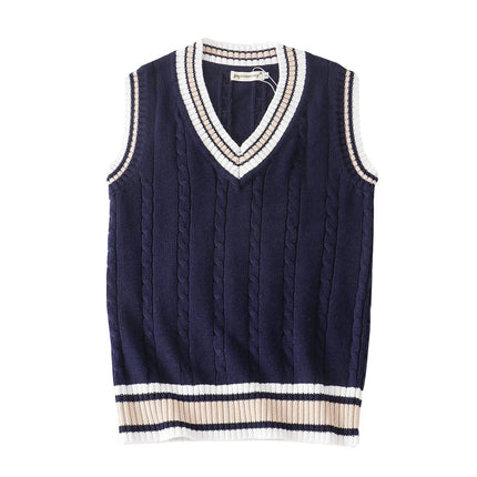 Strikket Vest til Herre – V-hals Genservest i Retro Preppy-stil