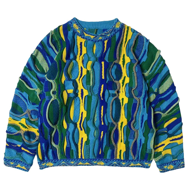 Fargerik Strikkegenser for Menn – Etno-inspirert Design med Striper | Myk, Trendy og Unik Pullover til Høst og Vinter