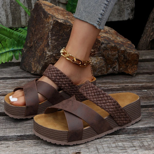 Dame Flatform Sandaler – Korksåle med Tykk Bunn og Antiskli