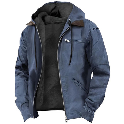 Vinter Hettejakke for Menn – Myk Bomull & Fløyel | Varm Hettegenser med Glidelås og Lommer til Høst og Vinter