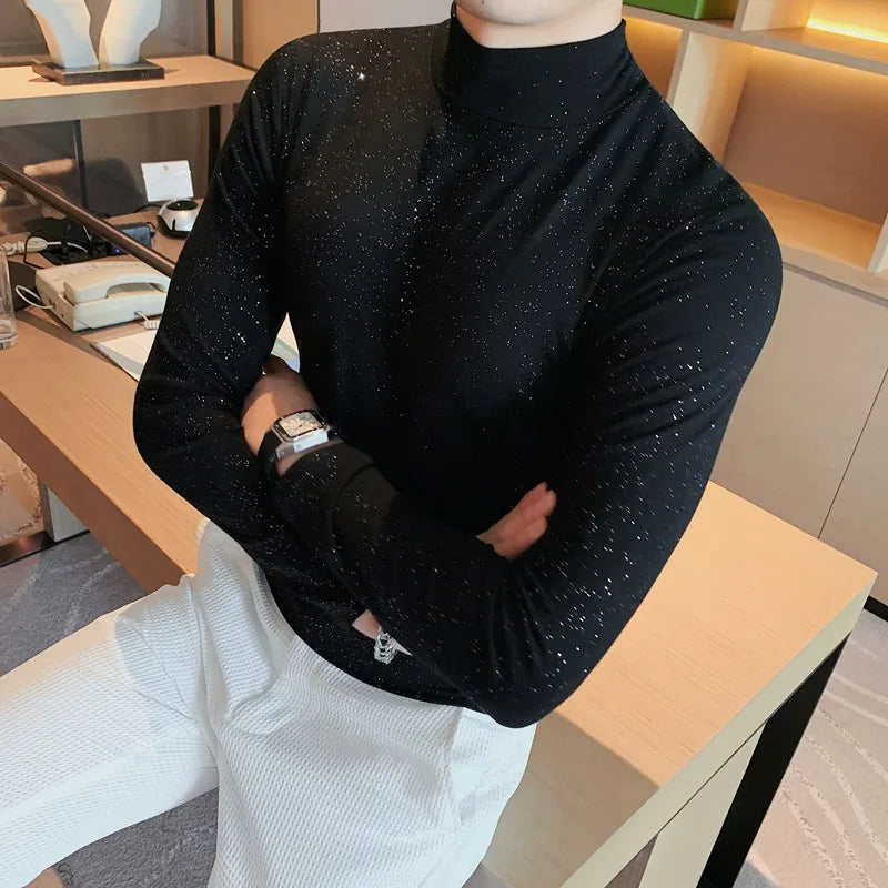 Herre Turtleneck Langermet T-skjorte – Slim Fit Premium Design | Koreansk Stil for Høst og Vinter