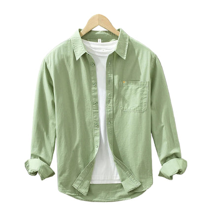 Japansk-inspirert Herreskjorte i 100 % Bomull – Langermet og Løs Casual Skjorte | Enkel, Trendy og Allsidig til Vår og Høst