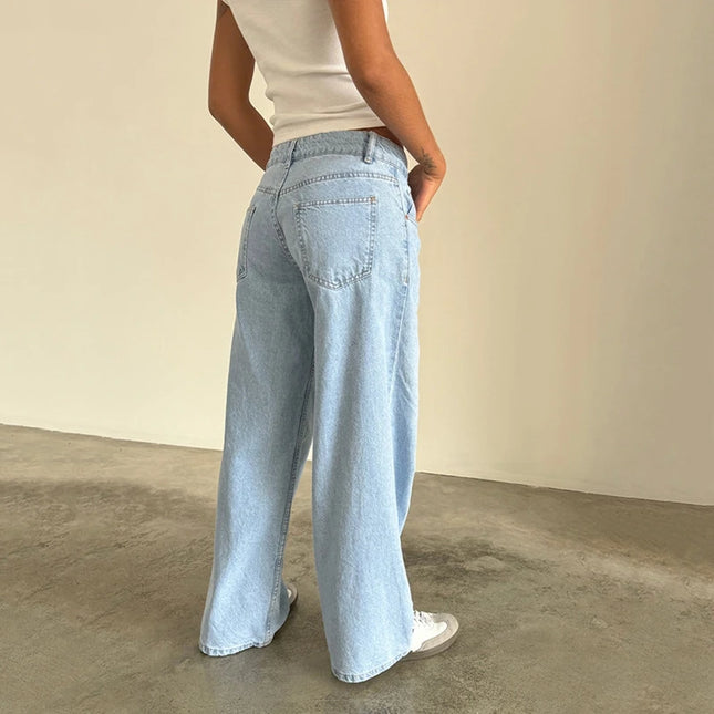 Y2K Baggy Jeans – Lav Midje & Vide Bein for Kvinner