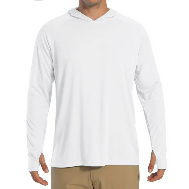 Herre UV-Beskyttende Hettegenser – UPF 50+ Langermet T-skjorte | Hurtigtørkende Sommer- & Treningsplagg