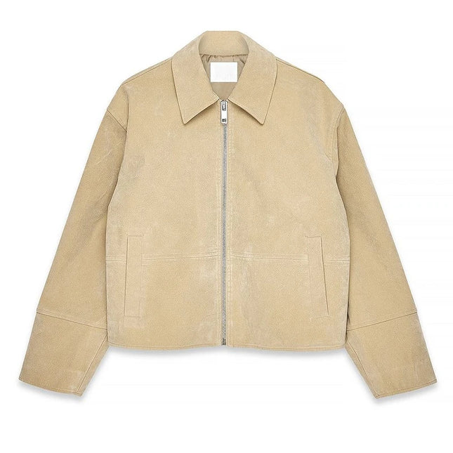 Dame Bomberjakke – Vintage Semsket Patchwork med Glidelås & Lommer