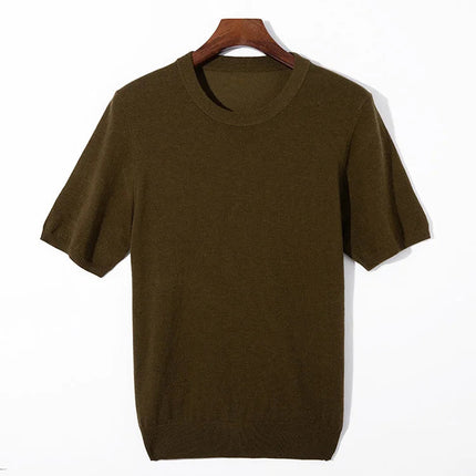Strikket T-skjorte til Herre – Rund Hals i Ullblanding for Business Casual Stil