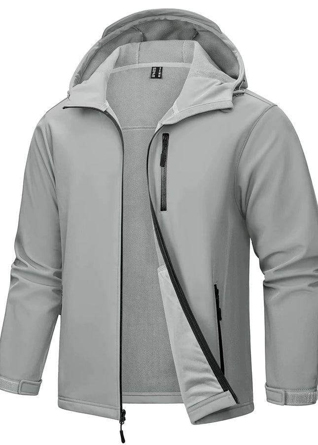 Softshell Jakke med Hette – Vanntett & Vindtett | Herrejakke med Fleecefôr til Friluft & Arbeid