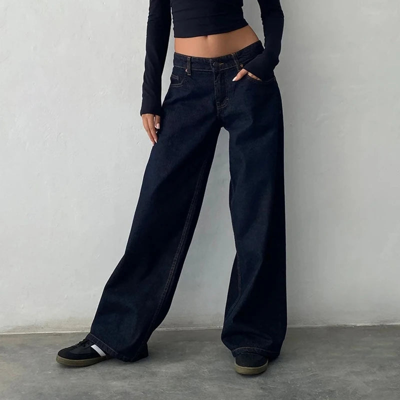 Y2K Baggy Jeans – Lav Midje & Vide Bein for Kvinner