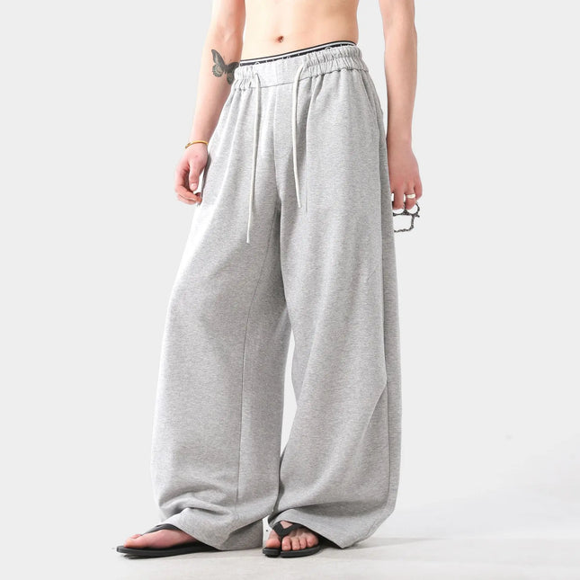 Grå Baggy Joggebukser – Vide Unisex Bukser med Lang Snøring | Urban Streetwear med Buet “Lantern”-Design