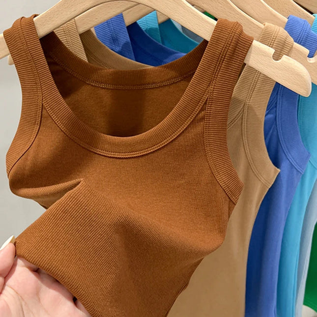 Ribbestrikket Rundhalset Topp – Basic Sommer Singlet for Dame