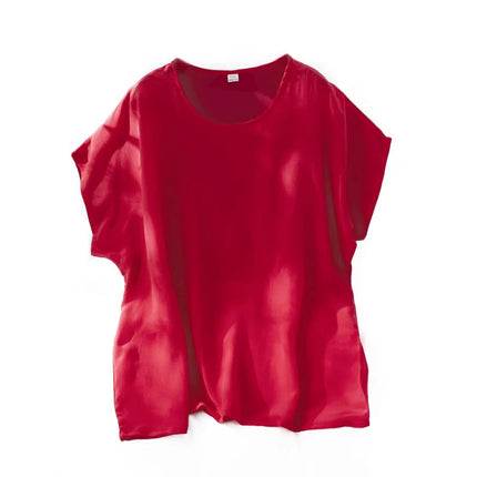 Plus Size Silketopp til Dame – Løs T-skjorte i Mulberry Silk Crepe De Chine