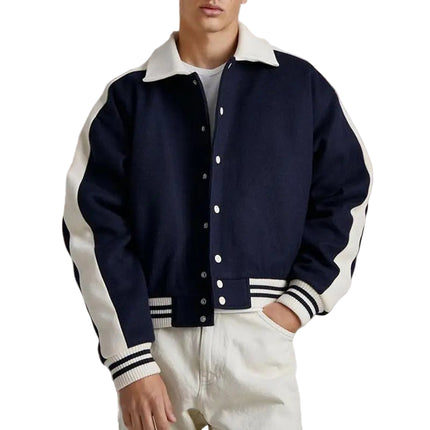 Trendy Bomberjakke for Menn – Streetwear Jakke med Patchwork-design og Krage | Casual Høst- og Vinterjakke med Knapper