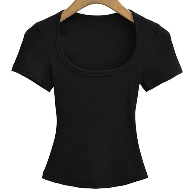 Sommerlig Kvadratisk Hals Crop Top – Kortermet Slim Fit