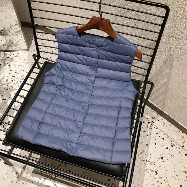 Dame Dunjakke uten Ermer – Ultralett Dunvest i 90% Hvit Andedun | Varm, Pakkbar & Perfekt for Vår & Vinter