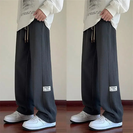 Grå Joggebukse for Menn – Vide Ben og Rett Passform | Komfortable Sportsbukser til Høst og Vinter