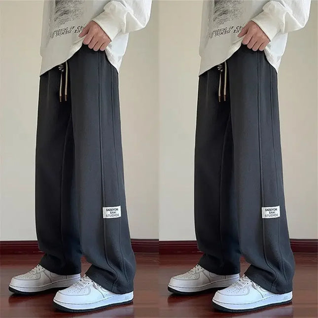 Grå Joggebukse for Menn – Vide Ben og Rett Passform | Komfortable Sportsbukser til Høst og Vinter