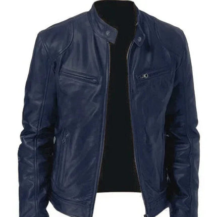 Herre Skinnjakke i PU – Europeisk Motorsykkelstil | Trendy og Komfortabel Jakke til Høst og Vinter