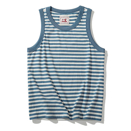 Breton Stripete Tanktop i Bomull for Herre – Løs Ermeløs Sommertopp