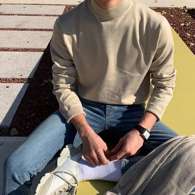 Herre Half-Turtleneck Genser – Ensfarget, Langermet & Klassisk Pullover | Høst & Vinter