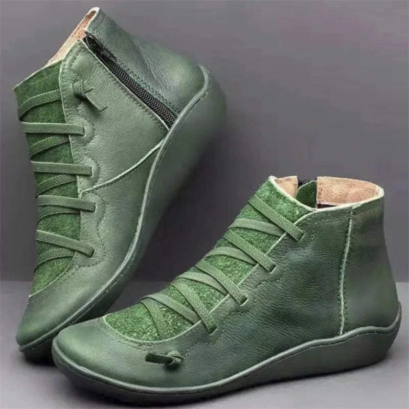 Dame Vintersko i Ekte Skinn – Vintage Ankelboots med Pels & Snøring