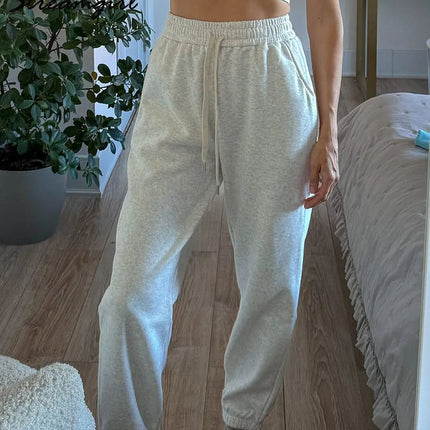 Vinter Joggebukse for Kvinner – Tykk Fleece og Rett Passform | Myk, Varm og Komfortabel Bukse i Grå Fløyel