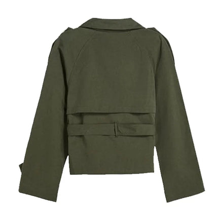 Kort Trenchcoat for Dame – Elegant Dobbelspent Jakke med Belte i Midjen og Ståkrage | Trendy Høstjakke 2025