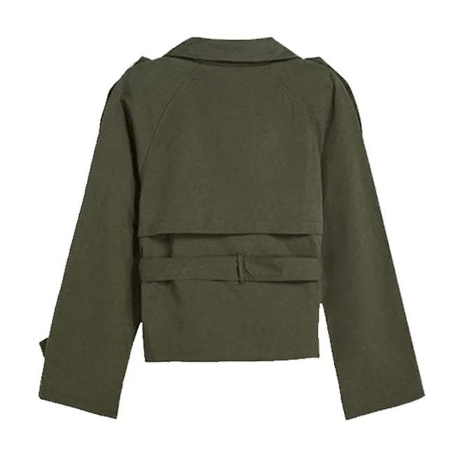 Kort Trenchcoat for Dame – Elegant Dobbelspent Jakke med Belte i Midjen og Ståkrage | Trendy Høstjakke 2025