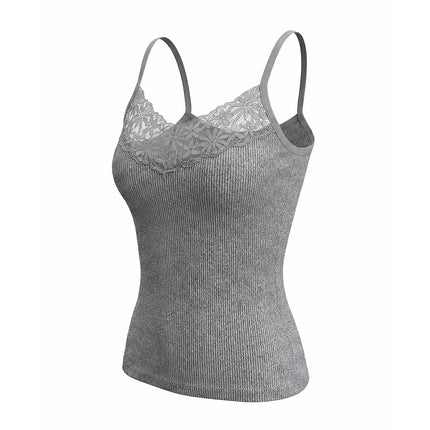 Ribbet Blondetopp til Dame | Figurnær Camisole med Dyp V-Hals