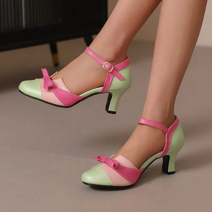 Girseaby Pumps med Sløyfe – Runde Tå, 6 cm Hæl og Ankelstropp (Str. 36–48)