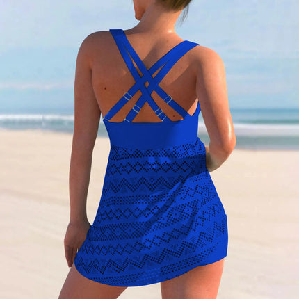 Plus Size Tankini Badedrakt for Dame – Vintage Todelt Sett med Høy Midje og Shorts