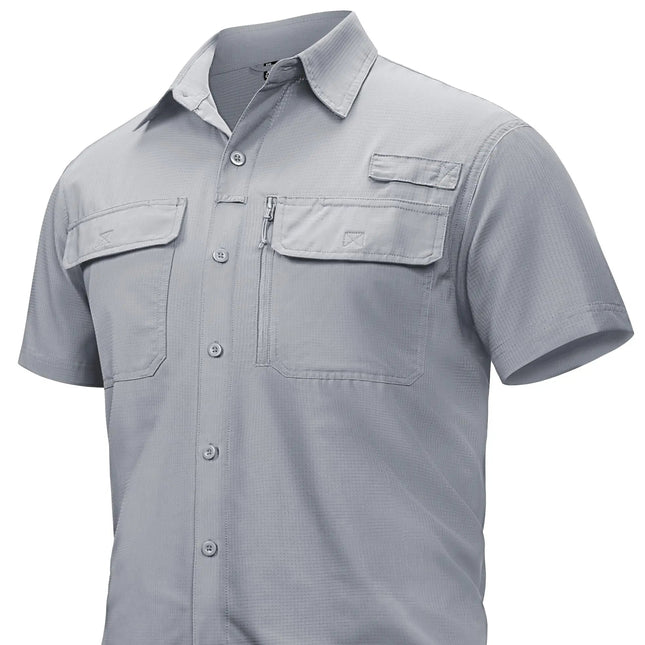 Hurtigtørkende Fiske- og Tur-Skjorte for Menn – UPF 50+ Solbeskyttelse | Pustende Skjorte med Mesh og Lommer