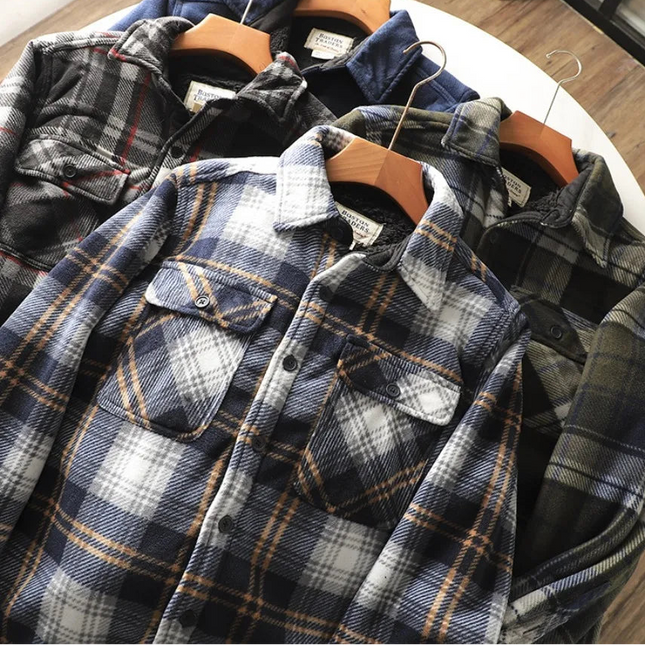 Varm Rutete Skjortejakke for Menn – Tykk Flanell med Fleecefôr | Klassisk Vintage Skjorte til Høst og Vinter
