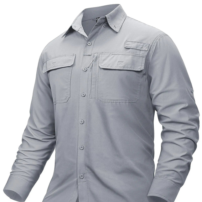 Hurtigtørkende Fiske- og Tur-Skjorte for Menn – UPF 50+ Solbeskyttelse | Pustende Skjorte med Mesh og Lommer