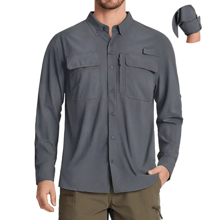 Fiskeskjorte for Menn – Hurtigtørkende Langermet Skjorte med UPF 50+ Solbeskyttelse | Pustende og Lett Friluftsskjorte