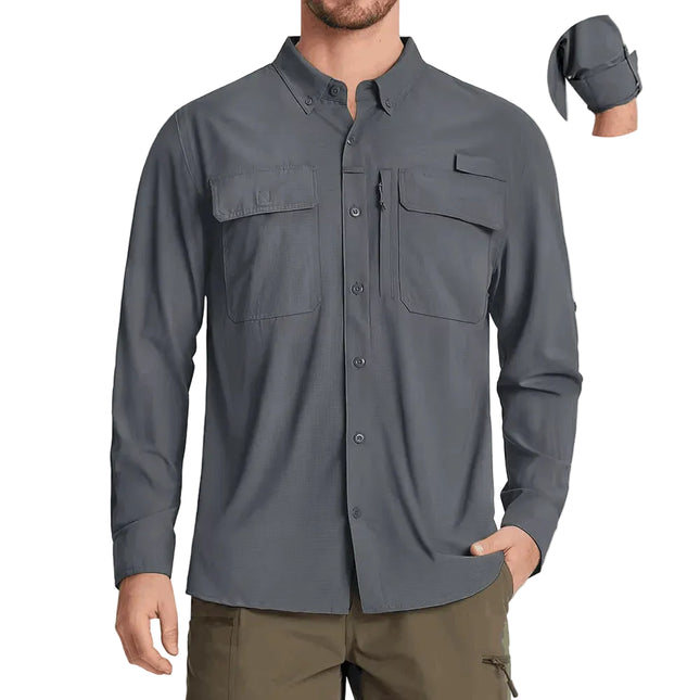 Fiskeskjorte for Menn – Hurtigtørkende Langermet Skjorte med UPF 50+ Solbeskyttelse | Pustende og Lett Friluftsskjorte